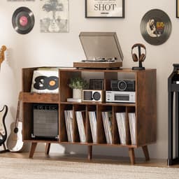 SNJY® Platenspeler Meubel - Platenspeler Kast - LP Houder - Platenhouder - 40,2D x 122B x 82,6H cm - Bruin — thumbnail 4