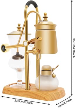 CINK Brew® Siphon Koffiezetapparaat 400ml – Vintage Vacuum Coffee Maker – Luxe Barista Coffee Brewer met Alcoholbrander – Goud — thumbnail 5