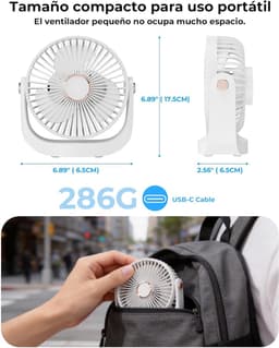 Tafelventilator - Persoonlijke Koeler - Kamperen Reizen - 5 Snelheden - 17.5 cm - Wit — thumbnail 3