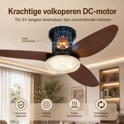 Rosnek Plafondventilator met Verlichting Hout & Kristal - 100 cm Stille DC Motor - Dimbare LED Plafondlamp met Ventilator - Zomer- en Winterstand - Luxe Ventilatorlamp voor Woonkamer, Slaapkamer & Terras — thumbnail 4