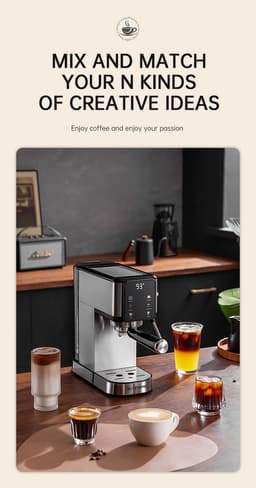 BlitzHome CM5105 Halfautomatische Espressomachine 20 Bar 1350W Touchscreen Tassenwarmer 1L Waterreservoir Zilver — thumbnail 4
