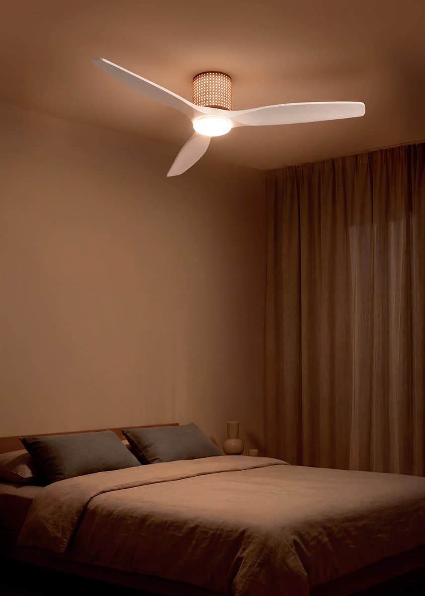 CREATE - Plafondventilator stil 40W (Ø132cm) - Sfeer- en hoofdverlichting LED - Afstandsbediening - 6 snelheden - Programmeerbaar - WIND CALM CUSTOM RATTAN — afbeelding 1