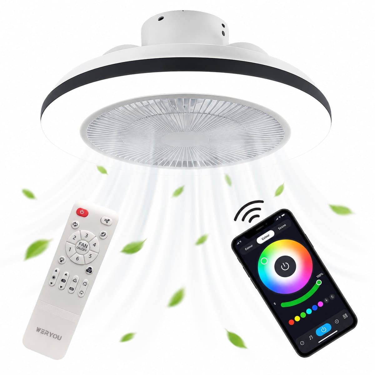 WERYOU® illuminAIR Plafondventilator - Plafonniere - Plafondventilator met Afstandsbediening - Plafondlamp - Plafond ventilator met Verlichting - Ventilator lamp - RGB Ledlamp — afbeelding 1