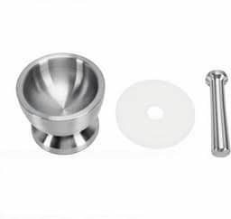 Keukenmachine Set - Vijzel Stampen - Ingrediënten Verwerken - Antislip Basis - 13 cm Hoog - Zilver — thumbnail 3