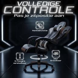 Gaming Stoel – Comfortabele Gamer Chair – Zwart/Grijs – Verstelbaar — thumbnail 3