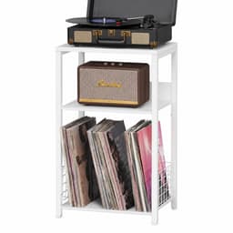 LP Opbergsysteem - Wit - Tot 100 Platen - Stevig Hout & Metaal - 65 x 40 x 30 cm (H x B x D) - Platenspeler Meubel - Platen Houder - Vinyl Kast / Tafel - Standaard - Platenrek - Platenhouder - Platenkast — thumbnail 1