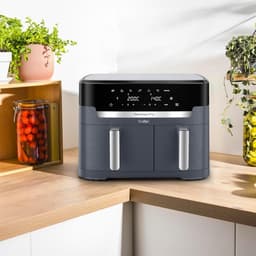 Dubbele Heteluchtfriteuse - Airfryer met 2 kamers - Gezond Koken - Twee gerechten tegelijk - 11 Liter XXL - Antraciet Grijs — thumbnail 4