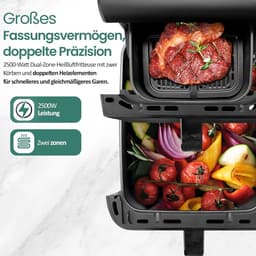 Dubbele Kamer Airfryer - Heteluchtfriteuse XL - Gezond Koken - Sync Finish Functie - 10 Liter Totaal - Zwart — thumbnail 2