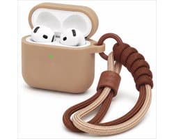 Hoesje Geschikt voor AirPods 4 Gen (2024 / ANC) – Siliconen Case met Draagkoord – Beige