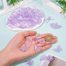 Mix van paarse acryl kralen in bloem-, strik-, vlinder-, zeemeerminstaart- en bladvorm voor het maken van armbanden en sieraden, 100 gram — thumbnail 4