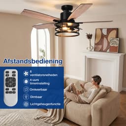 MUPOO massief hout Plafondventilator met Verlichting 132 cm - Energiezuinige DC Motor&Afstandsbediening-Muisstil- Zomer- en winterstand-6 Snelheden & Timer- ventilator lamp plafond Voor Woonkamer,Hoge Plafonds & Eetkamer — thumbnail 5