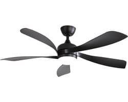 Plafondventilator Met Lamp - Stille ventilator - 5 ABS Bladen - Ø 52 inch - Dimbare lamp met 3 lichtstanden - 6 standen voor de windkracht - Met Afstandsbediening - LED's Light - Zwart — afbeelding 1