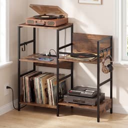 Platenspeler Meubel - LP-kast - Platenspelerkast - Draaitafelstandaard - Platenspelerstandaard - Vintage Displayplank - Bruin — thumbnail 3