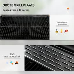 Houtskoolbarbecue - Grillwagen - Tuinbarbecue - Twee roosters - Inklapbare zijtafels - Opbergplank - Handvat - Buiten koken - 120x64x114cm - Zwart — thumbnail 4