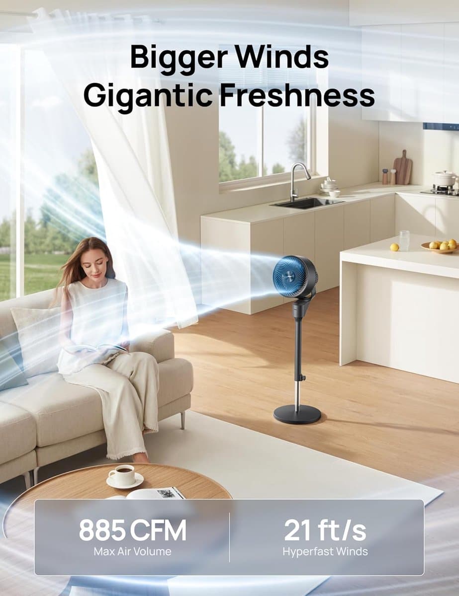 Elektrische Vloer Ventilator - Stille Ventilator - Ruimte Koelen - 80ft Luchtcirculatie - 34-41 Inch - Zwart — afbeelding 1