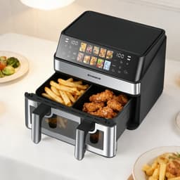 Sinaopus XXL Airfryer 8L – Met Dubbele Mand – 10 Kookprogramma’s – Onafhankelijke Snelle Opwarming – Geschikt voor Gezinnen – Kijkvenster – Eenvoudig te Reinigen – Capaciteit voor 4 tot 5 Personen — thumbnail 5