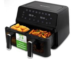 Heteluchtfriteuse Dubbele Mand - Airfryer XL - Gezond Koken - 9 Kookprogramma's - 8.8 Liter Totaal - Zwart