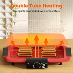 KZQ Elektrische Bbq Grill Rookvrij Met Anti Aanbaklaag Voor Binnen En Buiten - 2000w Dubbelbuis Hoog Vermogen Draagbare Afneembare Standaard Grill Voor Bbq Party - Rood — thumbnail 3