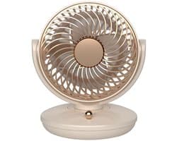 KZQ Drie Snelheden Usb Desktop Ventilator Met Ingebouwde 1800mAh Batterij - Stille Biomimetic Ventilator Met 140° Kantelhoek En Automatische Oscillatie - Draagbaar Voor Thuis Kantoor En Kamperen - Crèmewit — afbeelding 1