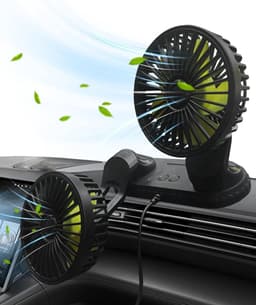 KZQ Draagbare Autoventilator Met Dubbele Kop Usb Aansluiting Voor Dashboard 3 Standen Krachtige Autofan 360 Graden Draaibaar — thumbnail 1