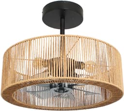 Plafondventilator met verlichting | 50 cm | plafond ventilatoren | 3 lichts | LED | zwart bruin transparant | kunststof rotan | moderne functionele design verlichting — thumbnail 2