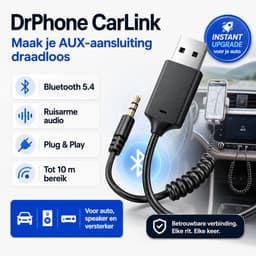 DrPhone CarLink Bluetooth 5.4 AUX Ontvanger – USB naar 3.5mm Jack Audio Adapter voor Auto en Speaker — thumbnail 2