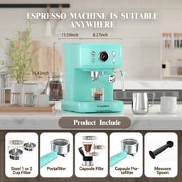 Empstorm Halfautomatische espressomachine - 20 bar hoge druk - ingebouwde melkschuimer - 1,5 liter waterreservoir - 2-in-1 ontwerp - nauwkeurige temperatuurregeling - blauw — thumbnail 2
