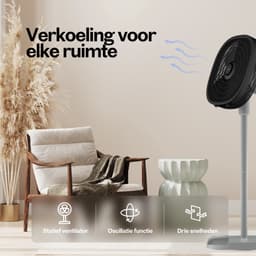 Dynter Staande Ventilator – Statiefventilator - Roterende ventilator – In hoogte verstelbaar & opvouwbaar (80 tot 125 cm) – Draaibare kop - Krachtig en geruisloos - Zilvergrijs – Diameter: Ø46.5 cm (AV25G) — thumbnail 5