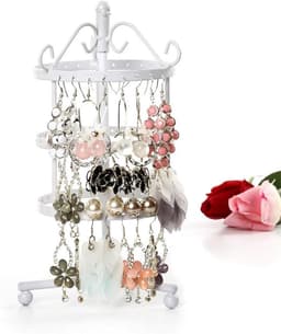 Draaibare Oorbellen Display met 3 Lagen, 72 Gaten Oorbellen Organizer en Sieradenhouder van Metaal (Wit) — thumbnail 5