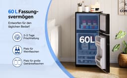 Gutent-Minikoelkast met vriesvak - 60L totaal - 22L vries - Glazen deur - LED-verlichting - Temperatuurregeling - Zwart — thumbnail 11