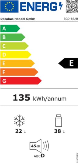 Gutent-Minikoelkast met vriesvak - 60L totaal - 22L vries - Glazen deur - LED-verlichting - Temperatuurregeling - Zwart — thumbnail 2