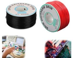 Koperdraad 30 AWG voor het wikkelen van kabels, 250 meter, ideaal voor solderen van printplaten, zwart en rood, 2 rollen