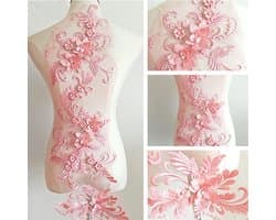 3D Kant Patches met Borduurwerk en Kralen voor Bloemmotief, Kantafwerking voor DIY Naaiwerk en Bruidskleding Decoratie in Roze