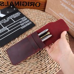 Handgemaakte Leren Pennenhouder - Beschermhoes voor Pennen, Crazy Horse Stijl, Koffiekleur, Perfect voor Kantoor en Reizen — thumbnail 3