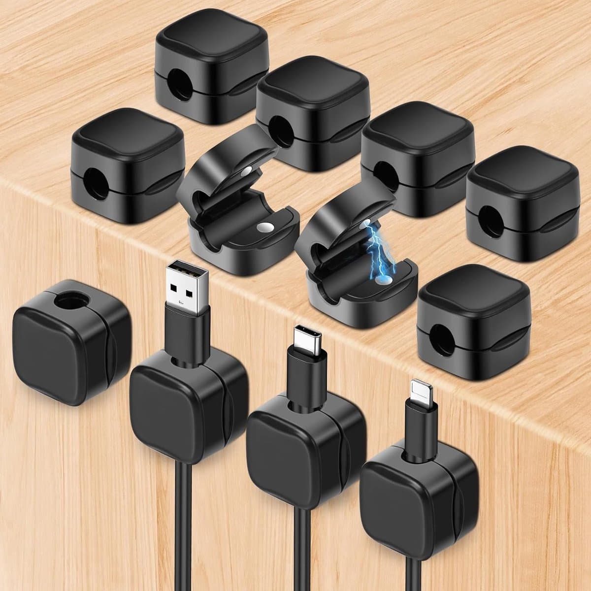 Magnetische kabelclips voor kabelbeheer, sterke adhesieve desktop kabelhouders, 12 stuks voor thuis en kantoor, ideaal voor het verbergen van oplaadkabels — afbeelding 1