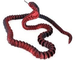 3D Geprinte Slang - Flexibel Speelgoed Cobra - Bureau Decoratie - Realistisch Ontwerp - 65.5cm - Zwart Rood