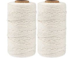 2x100m Beige Katoenen Koord, 2mm Draad voor Macramé, Verpakking en Creatieve Projecten