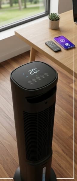 Luchtkoeler Verdampingskoeler 5L – Smart CoolBreeze Air Tower met Ionisator, App & Afstandsbediening, Timer, 3 Snelheden, 30 m², Energiezuinig 75W – Zwart Urbanhome — thumbnail 1