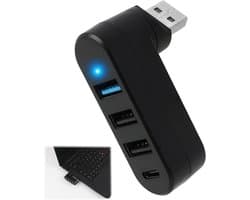 USB Hub - USB Splitter Extender - Meerdere Apparaten Aansluiten - 360 Graden Rotatie - 4 Poorten - Zwart