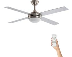 Fantiluxe - Gustav - Plafondventilator met verlichting - Nikkel Zilver - Ø132cm - Afstandsbediening - Met lamp - Plafond ventilator - Slaapkamer