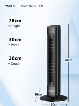 YASHE Torenventilator 76 cm - Stille ventilator zonder bladen vanaf 28 dB - 85 graden oscillatie - Afstandsbediening - 3 snelheden - 15-uurs timer - Zwart — thumbnail 2