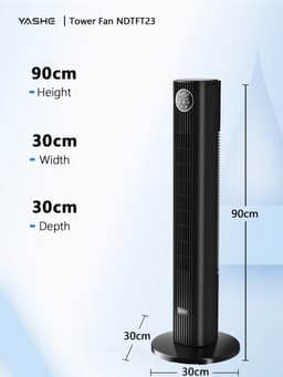 YASHE Torenventilator 90 cm - Stille ventilator zonder bladen vanaf 28 dB - 85 graden oscillatie - Afstandsbediening - 3 snelheden - 15-uurs timer - Zwart — thumbnail 2