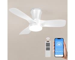 Epochglo Plafondventilator met Verlichting Klein 80cm - Stille DC Motor - APP/Afstandsbediening - 22W LED Lamp Dimbaar 3000K-6000K - 6 Standen - Geheugenfunctie - Timer - Zomer- en Winterstand - voor Slaapkamer Eetkamer Woonkamer - Wit — afbeelding 1