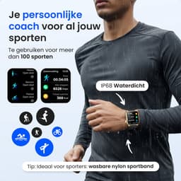Siltcon® Smartwatch Dames Pro - Smartwatch Heren Pro - Sporthorloge Dames & Heren - Stappenteller Horloge - Hartslagmeter – Bloeddrukmeter - Slaapmonitor - Saturatiemeter - Belfunctie - Elke Smartphone - RVS - Incl. 4 Bandjes - Goud — thumbnail 4