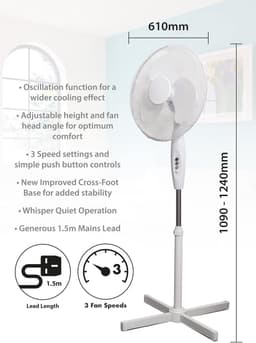 16" staande ventilator - 3 snelheidsinstellingen - oscillerend — thumbnail 3