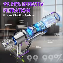 Zerova Steelstofzuiger - Stofzuiger draadloos - Kruimelzuiger - 40 kPh zuigkracht - 80 min accuduur met LED-display - Paars — thumbnail 3