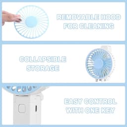 Handventilator - Draagbare Ventilator - Mini Ventilator - USB Oplaadbaar - 3 Standen - Draadloze Tafelventilator - Voor Thuis, Kantoor, Buiten En Reizen - Wit / Blauw — thumbnail 4