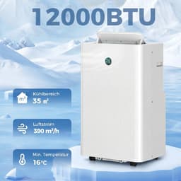 4-in-1 Mobiele Airco - Draagbare Airconditioner - 4-in-1 Koelen, Ontvochtiger, Ventilator & Slaapstand - 12000 BTU - voor 18-35 m² - met Afstandsbediening, Wifi en Spraakbediening & 24-uurs Timer - Wit — thumbnail 4