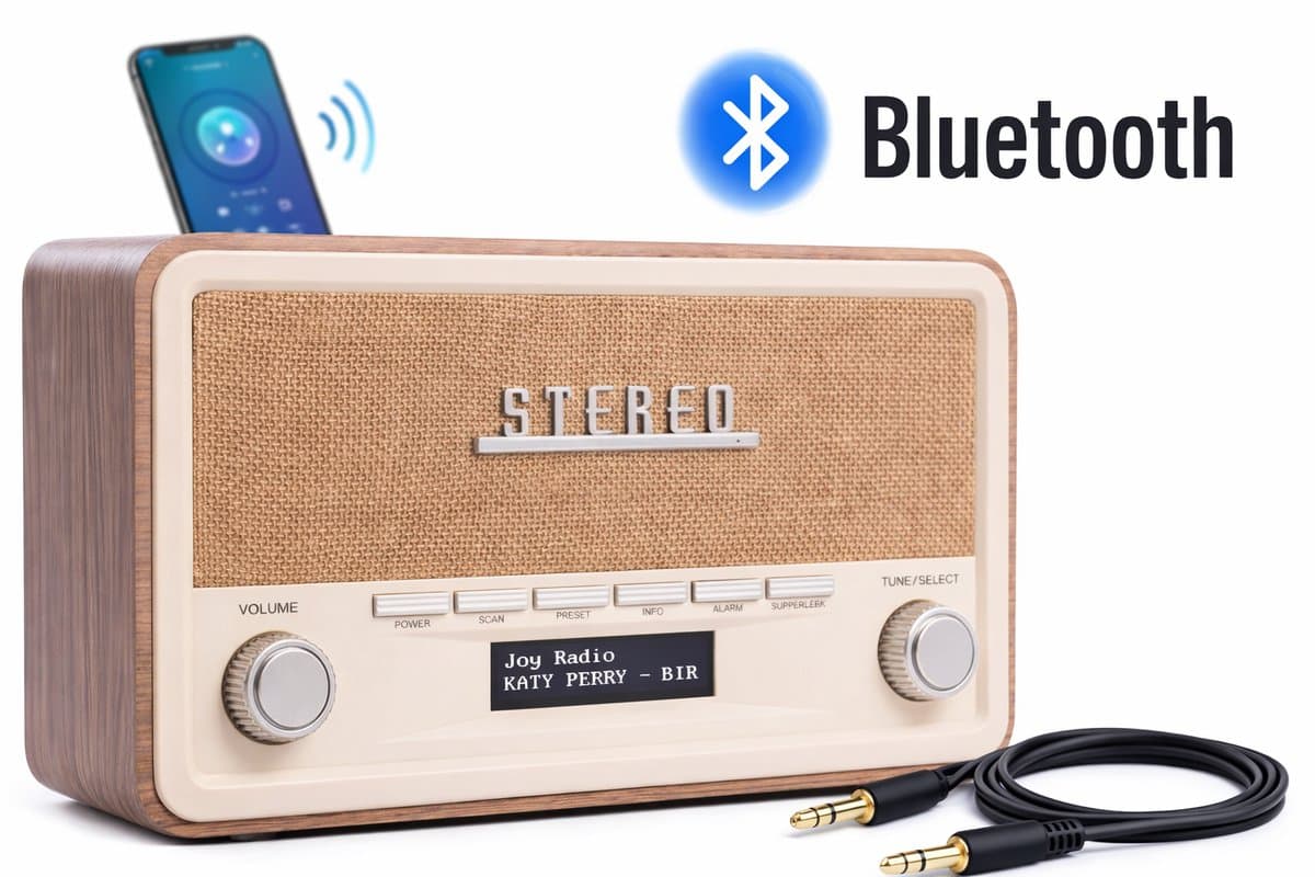 DAB Radio met Bluetooth + Aux Kabel Meegeleverd - Retro DAB+ / FM / AM Radio - Dimbaar - Noodradio - Op Batterijen & Netstroom - Dab Radio's. — afbeelding 1