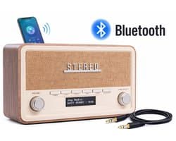 DAB Radio met Bluetooth + Aux Kabel Meegeleverd - Retro DAB+ / FM / AM Radio - Dimbaar - Noodradio - Op Batterijen & Netstroom - Dab Radio's.